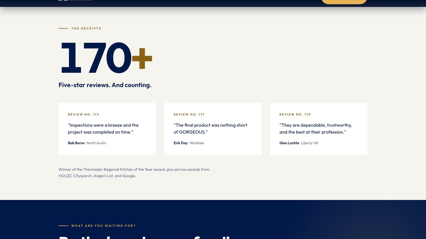 The reviews section of the new homepage