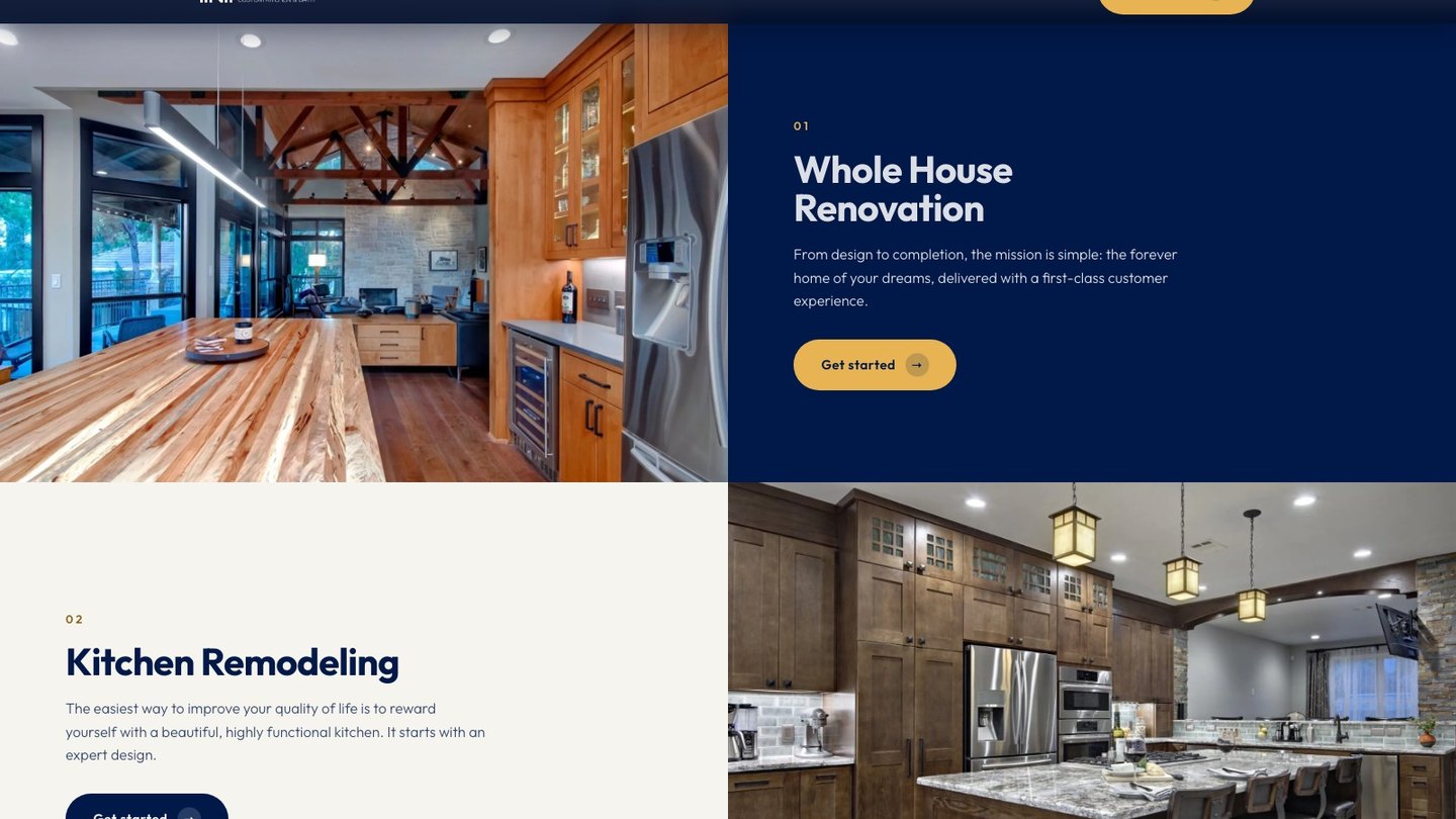 The services section of the new homepage
