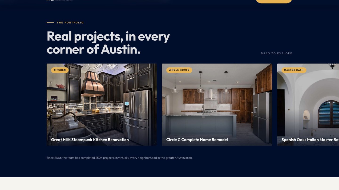 The projects section of the new homepage