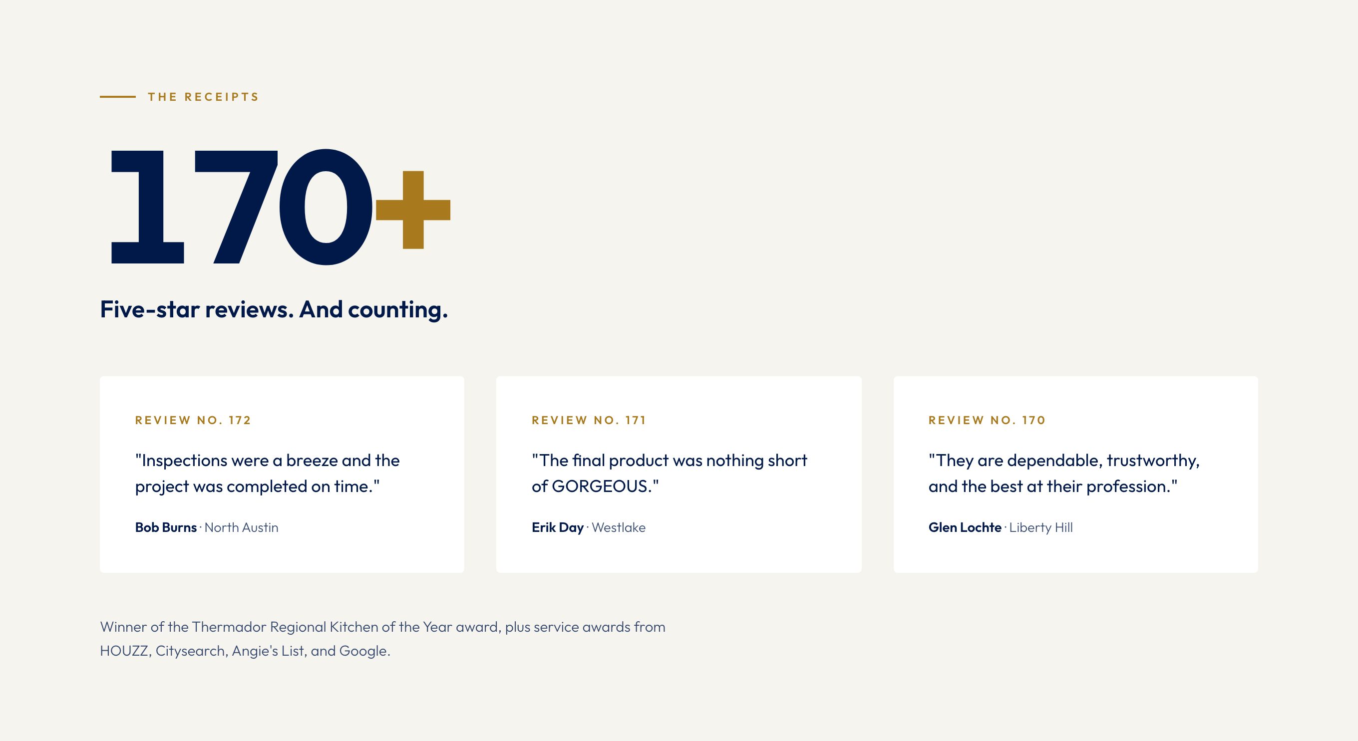 The reviews section of the new homepage