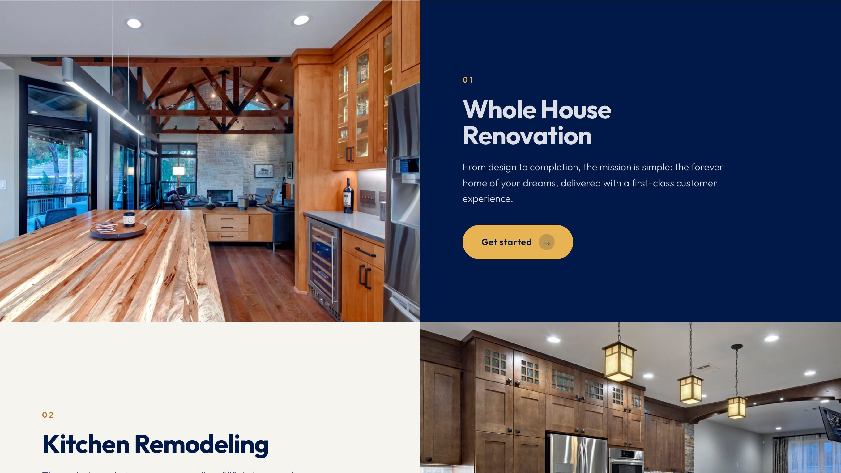 The services section of the new homepage