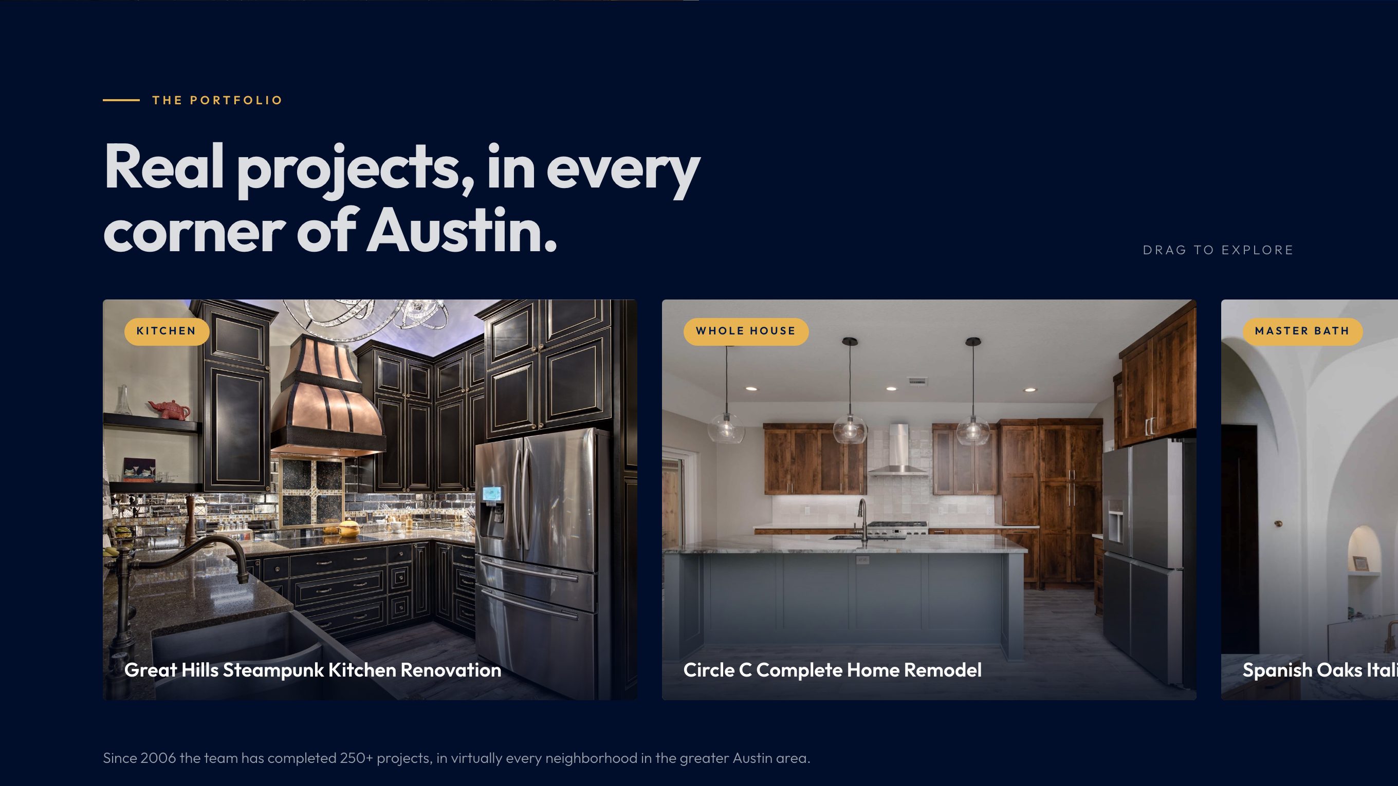 The projects section of the new homepage
